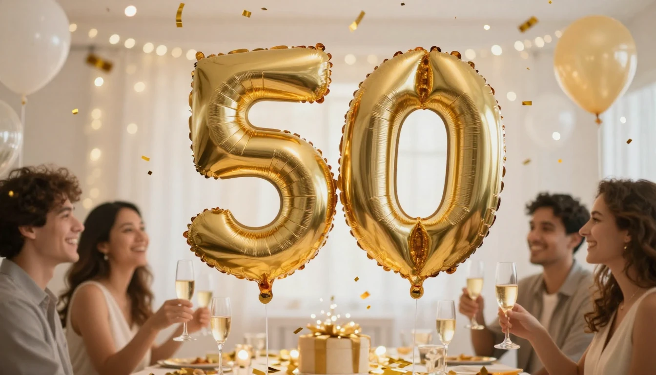 A festive and elegant birthday celebration concept, a large ...