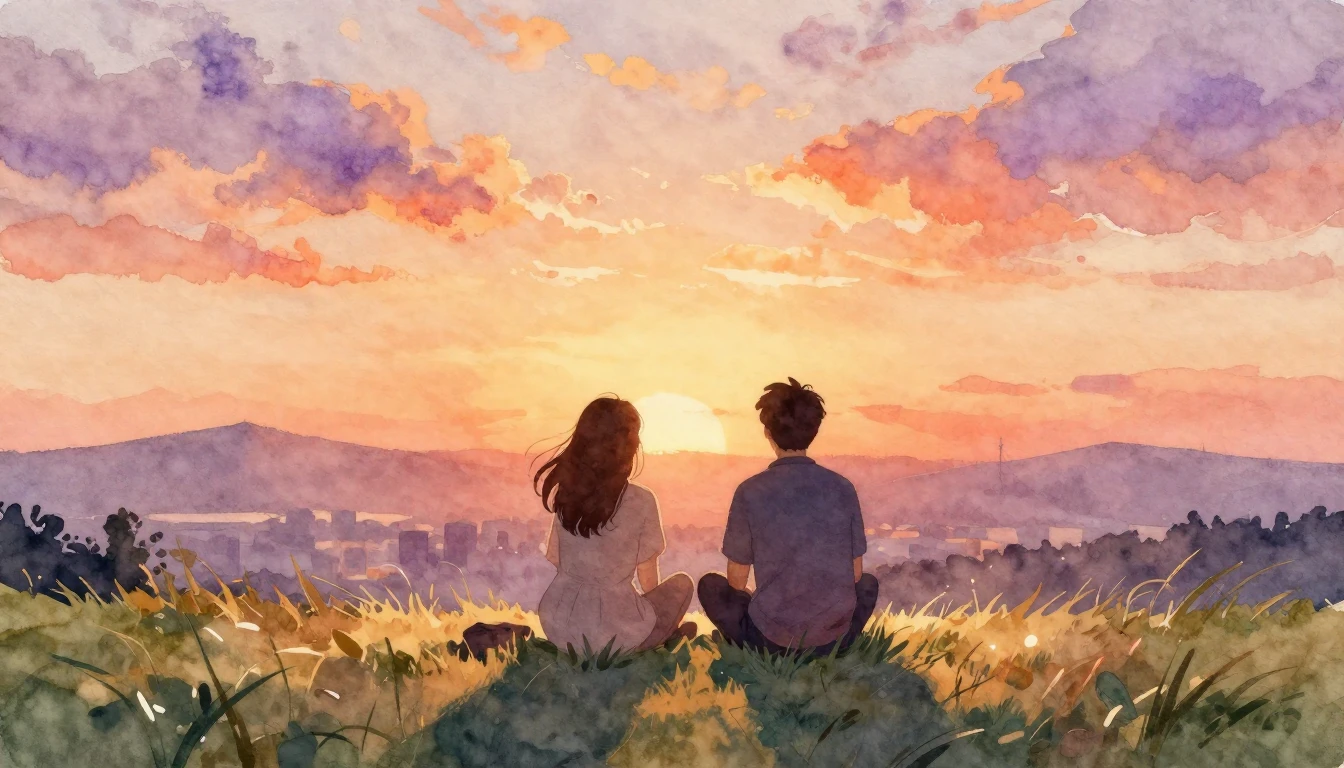 A warm and nostalgic watercolor painting depicting two frien...