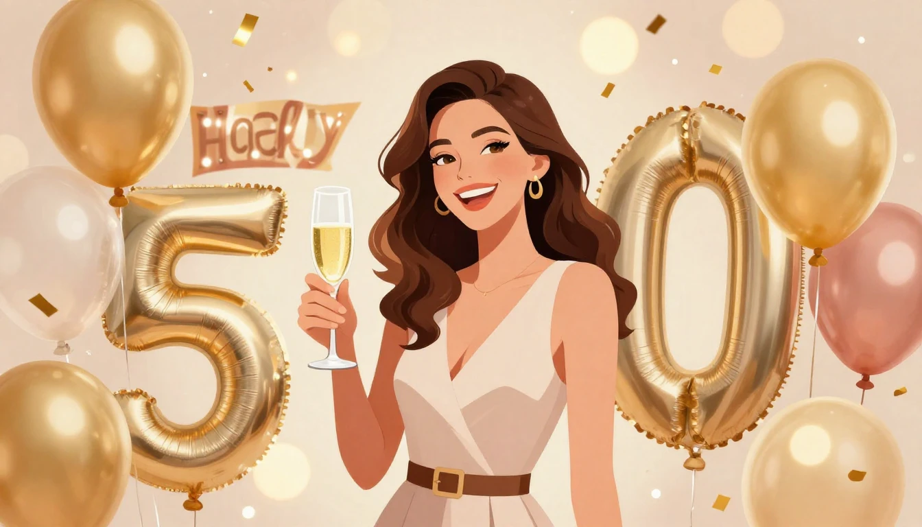 A vibrant and elegant illustration of a 50th birthday celebr...