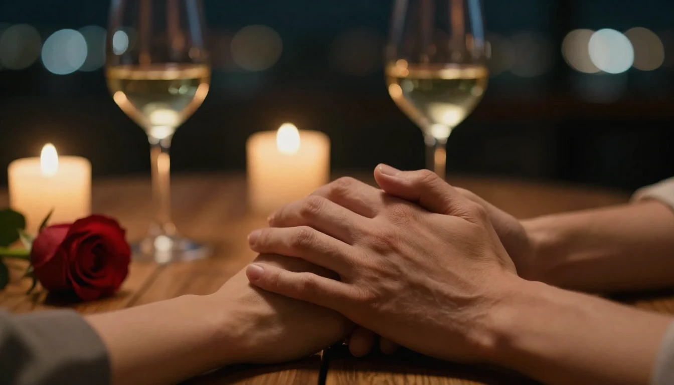 A highly detailed cinematic shot of a romantic evening setti...