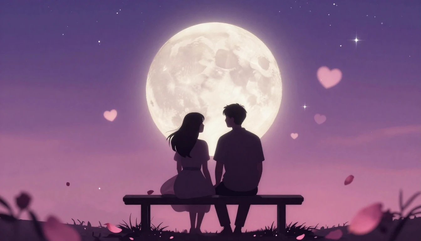 A soft and romantic scene depicting a silhouette of a couple...