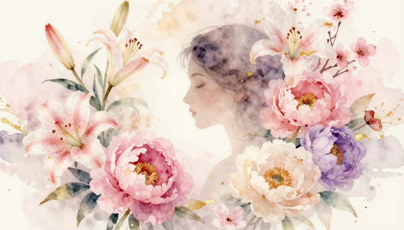 A delicate watercolor painting featuring a soft explosion of...
