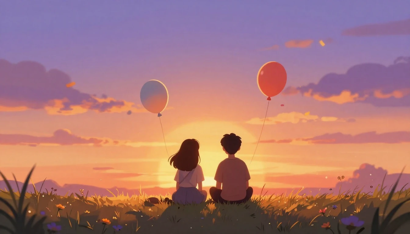 A heartwarming digital illustration depicting two friends si...