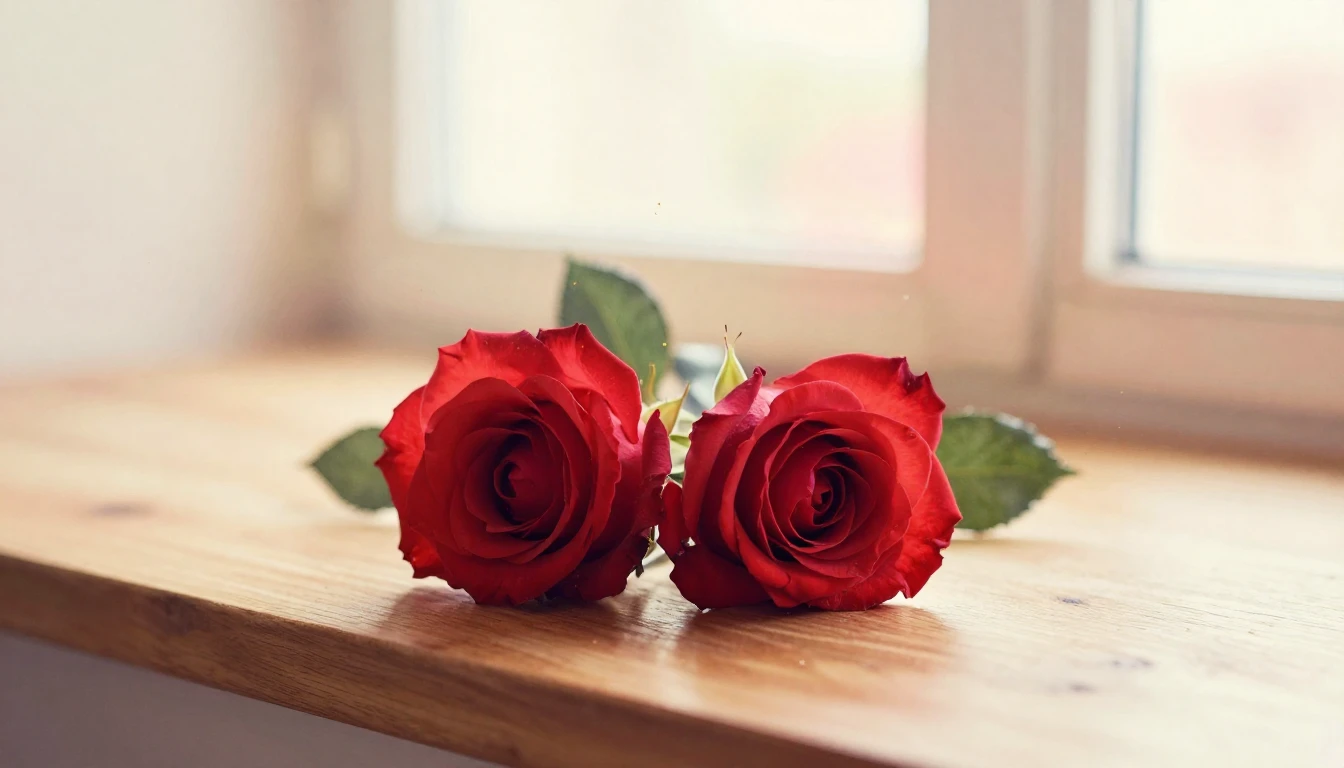 A delicate watercolor painting of two intertwined red roses ...