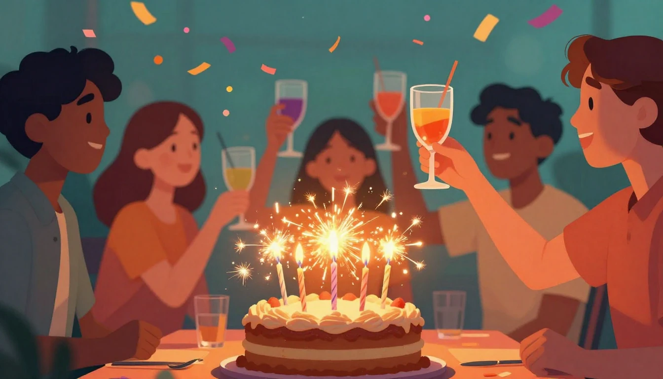 A vibrant and joyful illustration of a birthday celebration,...