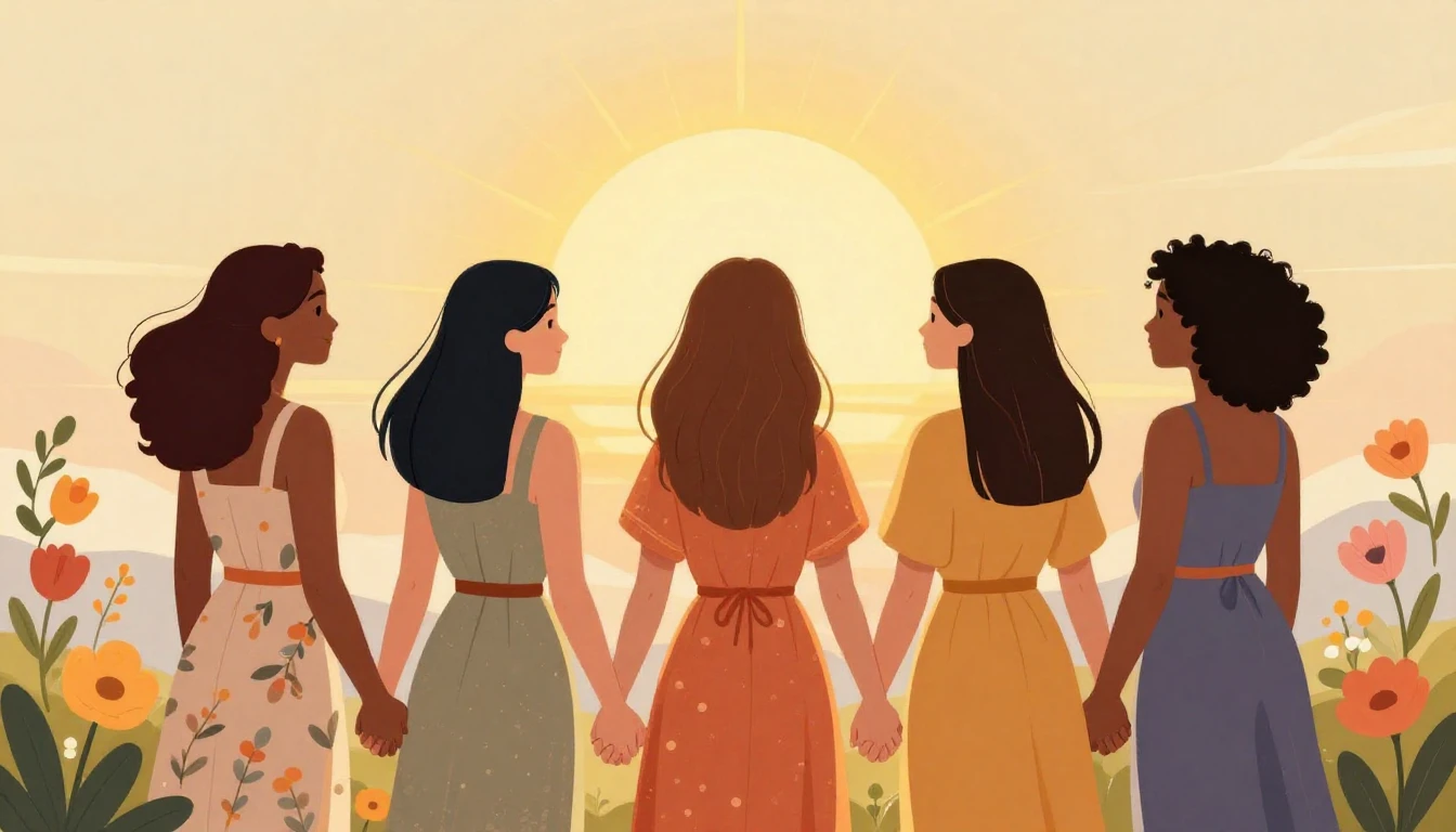 A beautiful, empowering illustration of diverse women standi...