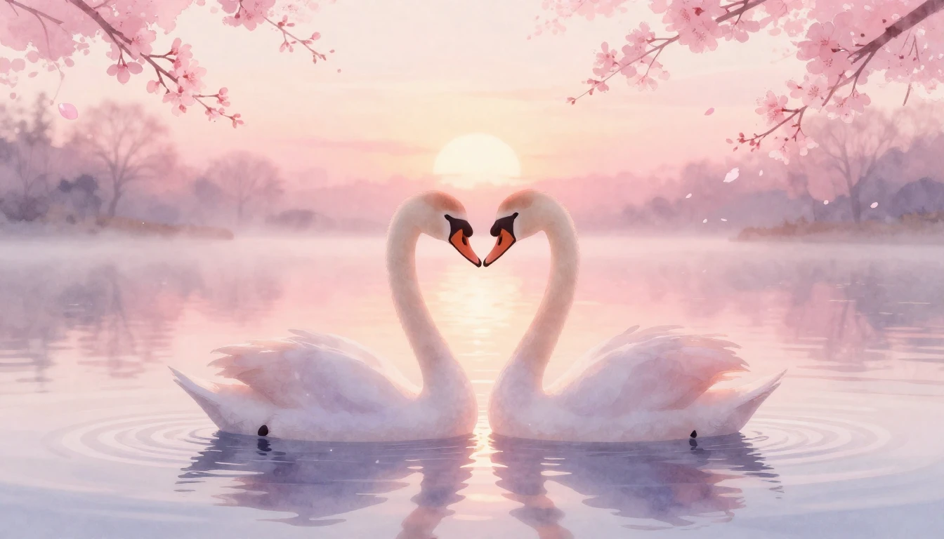 A delicate and ethereal watercolor painting depicting two st...