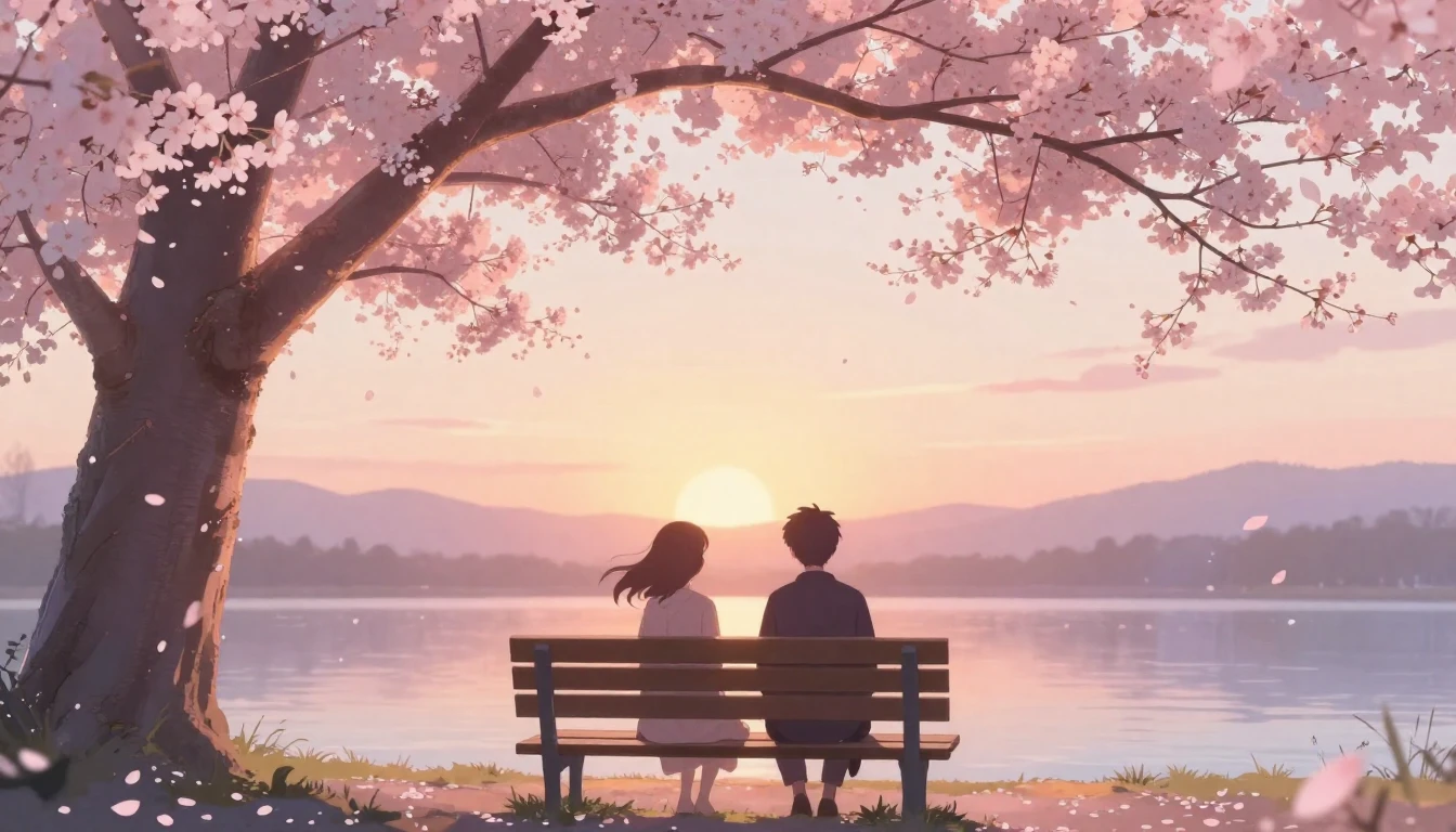 A soft and dreamy scene depicting two delicate silhouettes s...