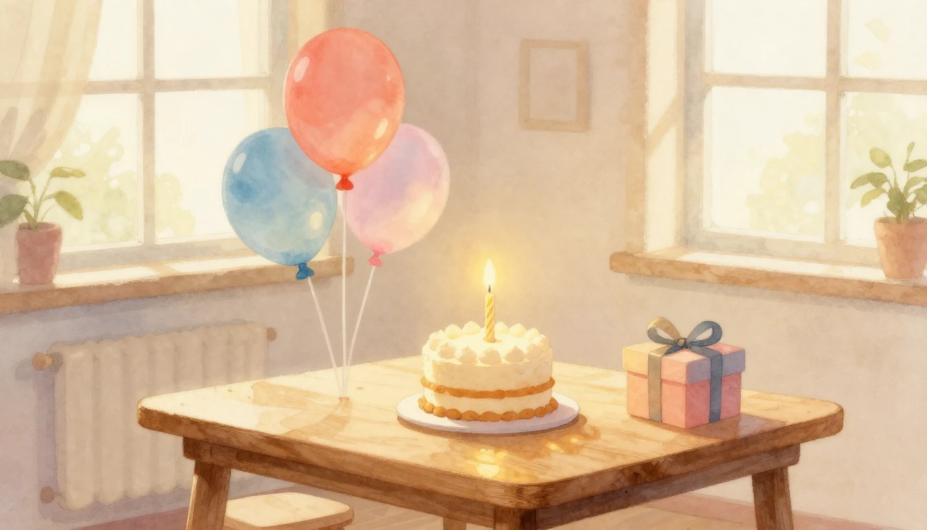 A cozy scene of a small wooden table decorated with a simple...