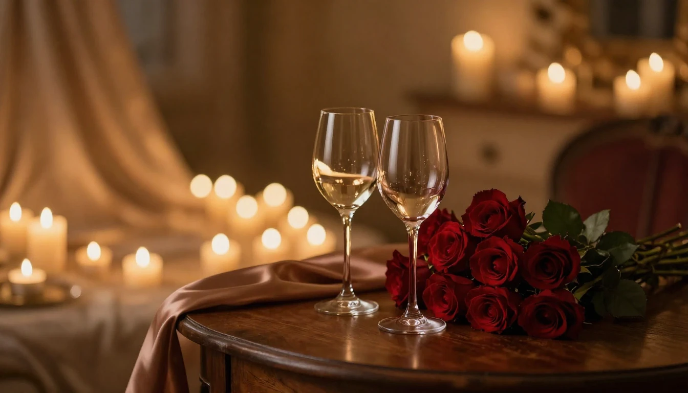 A high-detail cinematic shot of a cozy, dimly lit room. On a...