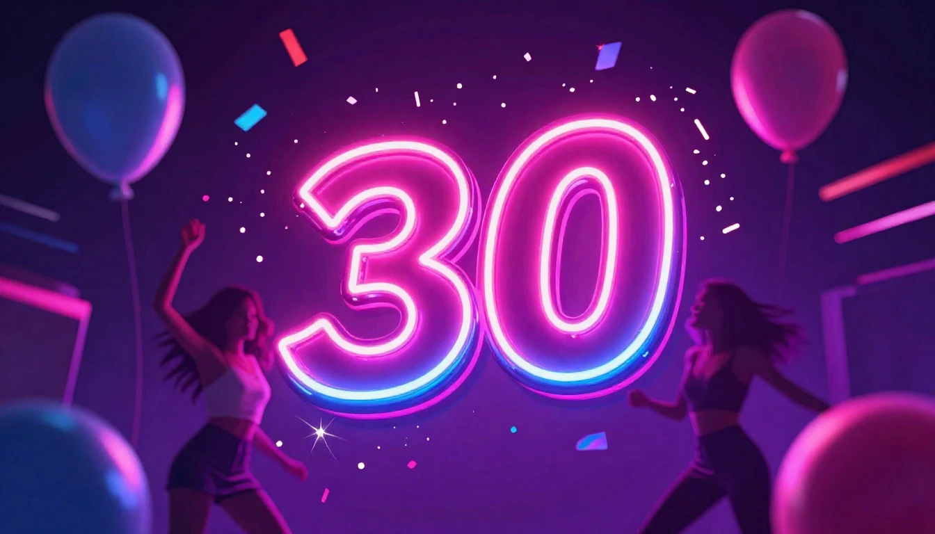 A vibrant and energetic party scene visualized in a glowing ...