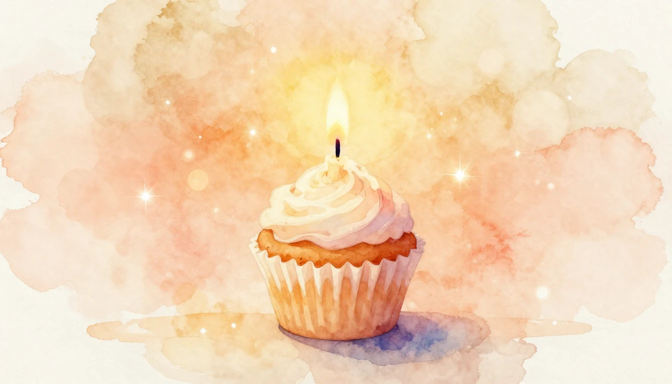 A soft watercolor painting of a single lit candle on a small...