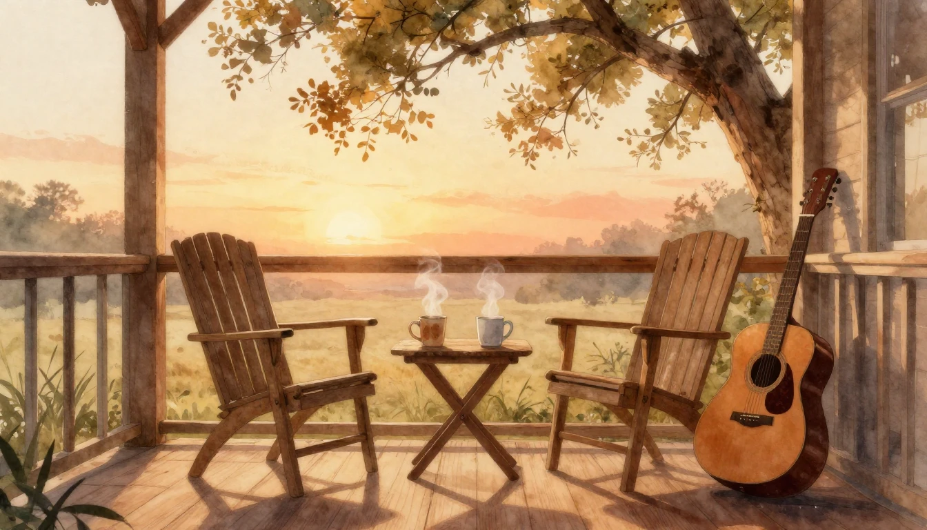 A warm and inviting scene of two empty chairs sitting on a w...