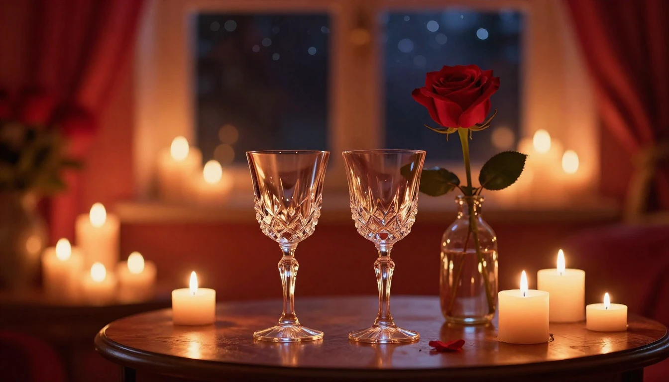 A warm, intimate scene of a cozy room lit by the soft glow o...