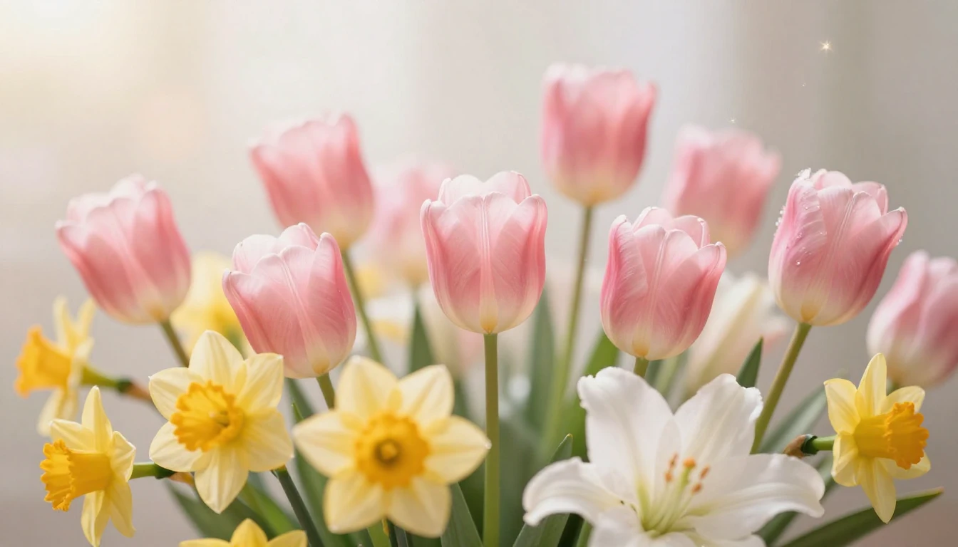 A beautiful and elegant composition of spring flowers, inclu...