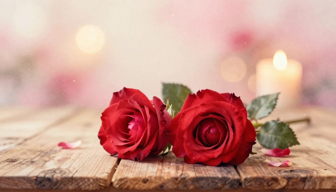 A soft watercolor painting of two delicate red roses intertw...