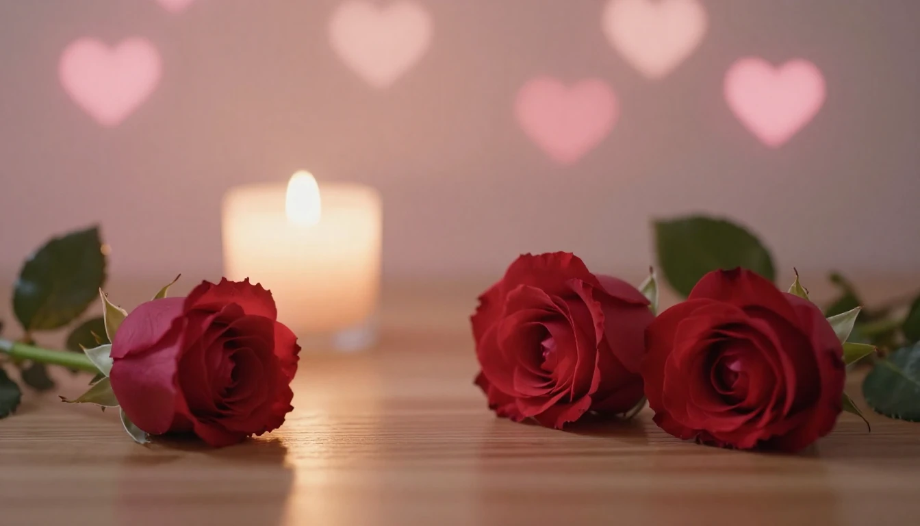 A soft and ethereal scene featuring two delicate red roses l...