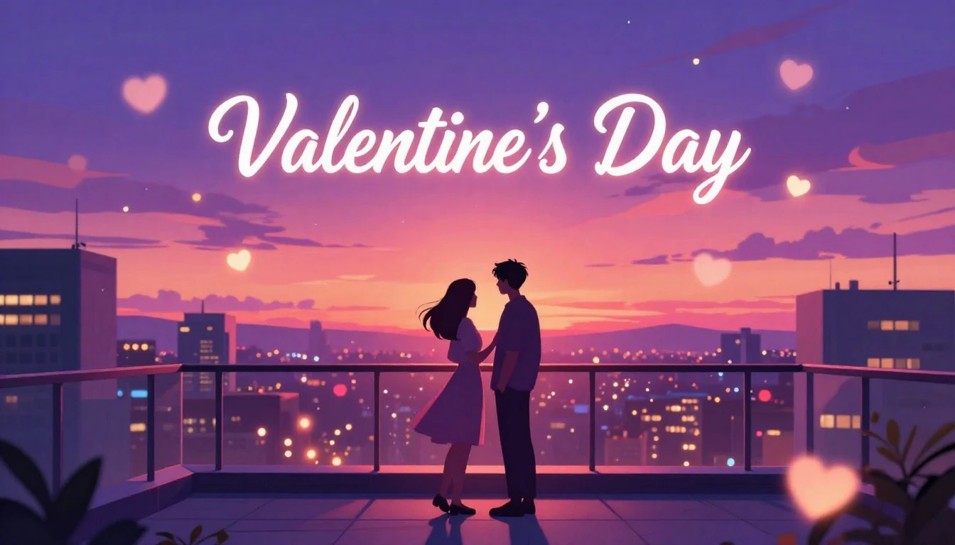 A romantic and vibrant illustration for a Valentine's Day so...
