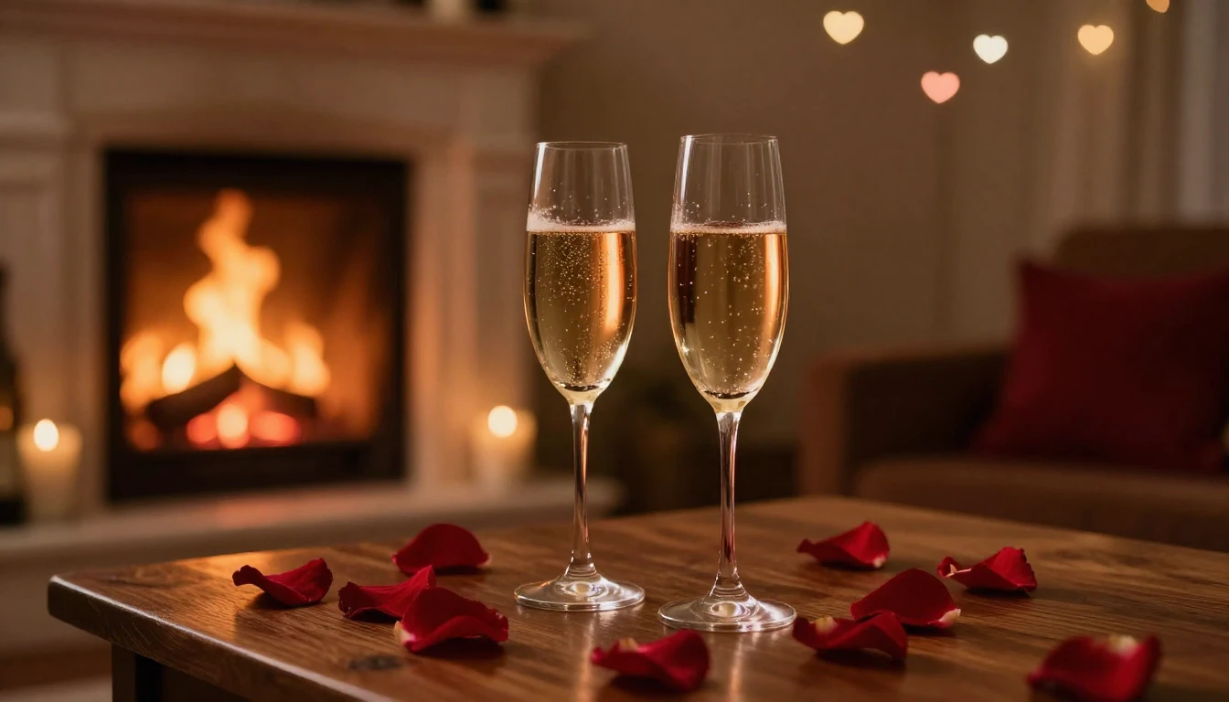 A romantic and serene scene featuring two elegant glasses of...
