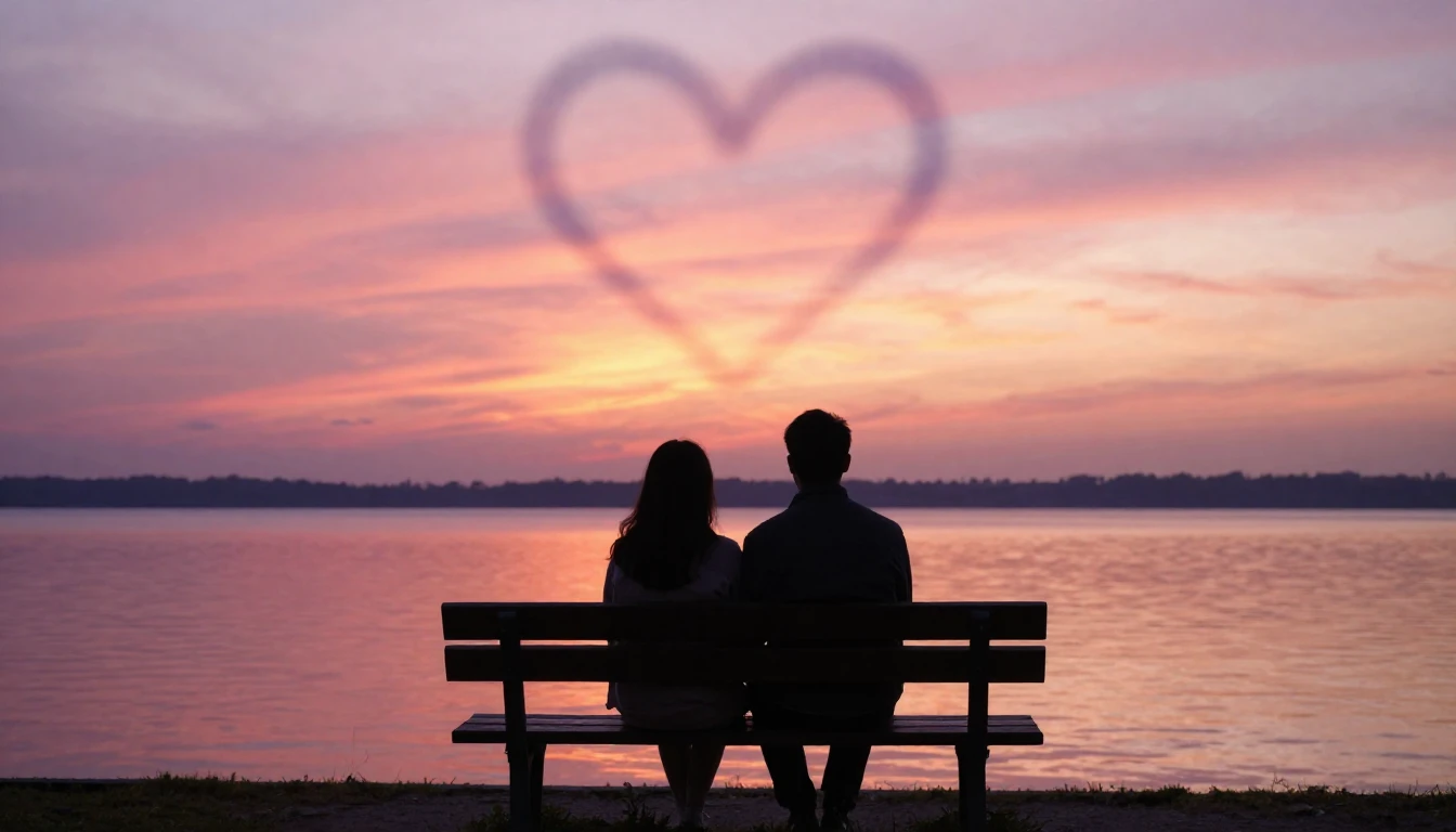 A romantic and intimate scene showing two silhouettes sittin...