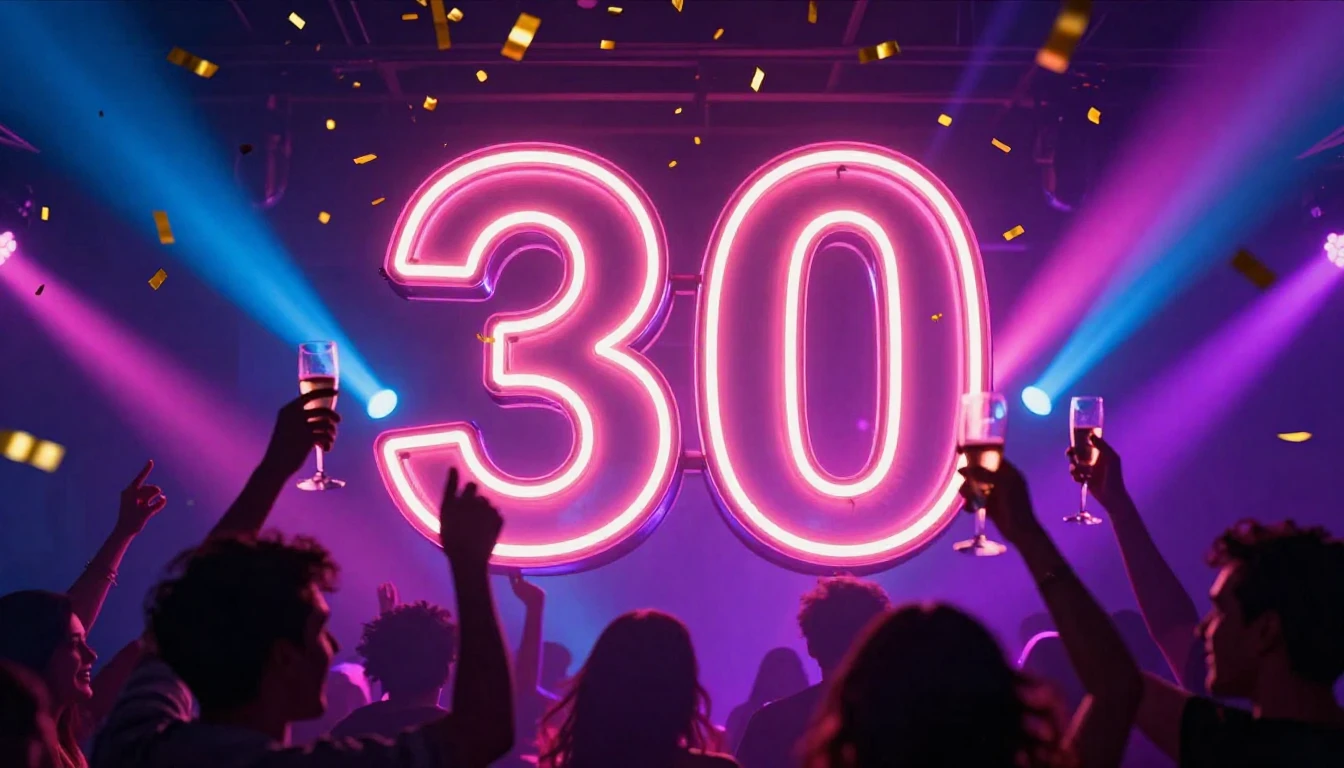 A vibrant and celebratory album cover design featuring a lar...