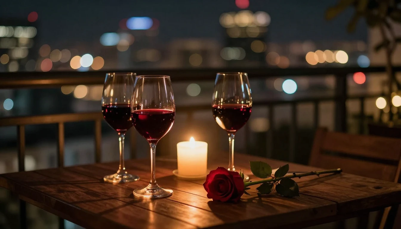 A highly detailed cinematic shot of a romantic dinner settin...