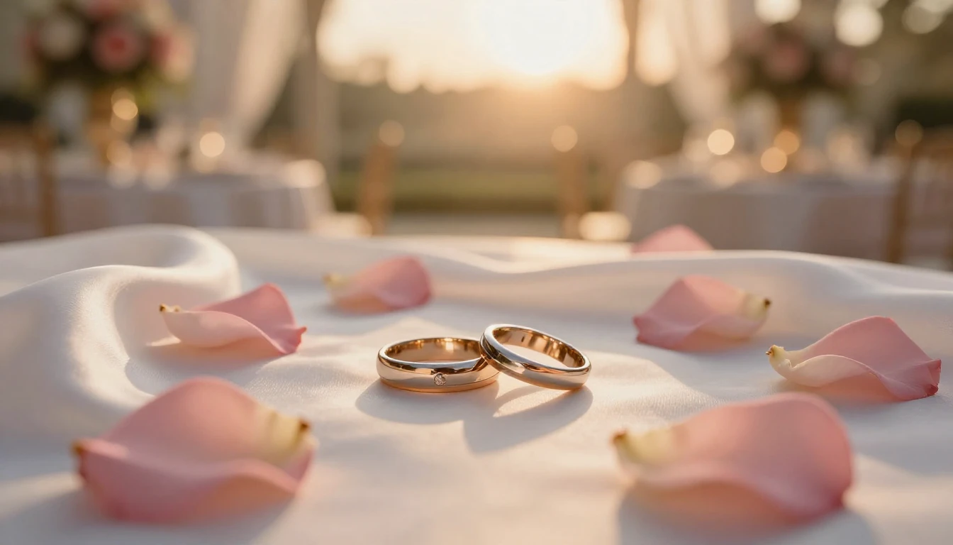 A beautiful and romantic scene featuring two elegant rings r...