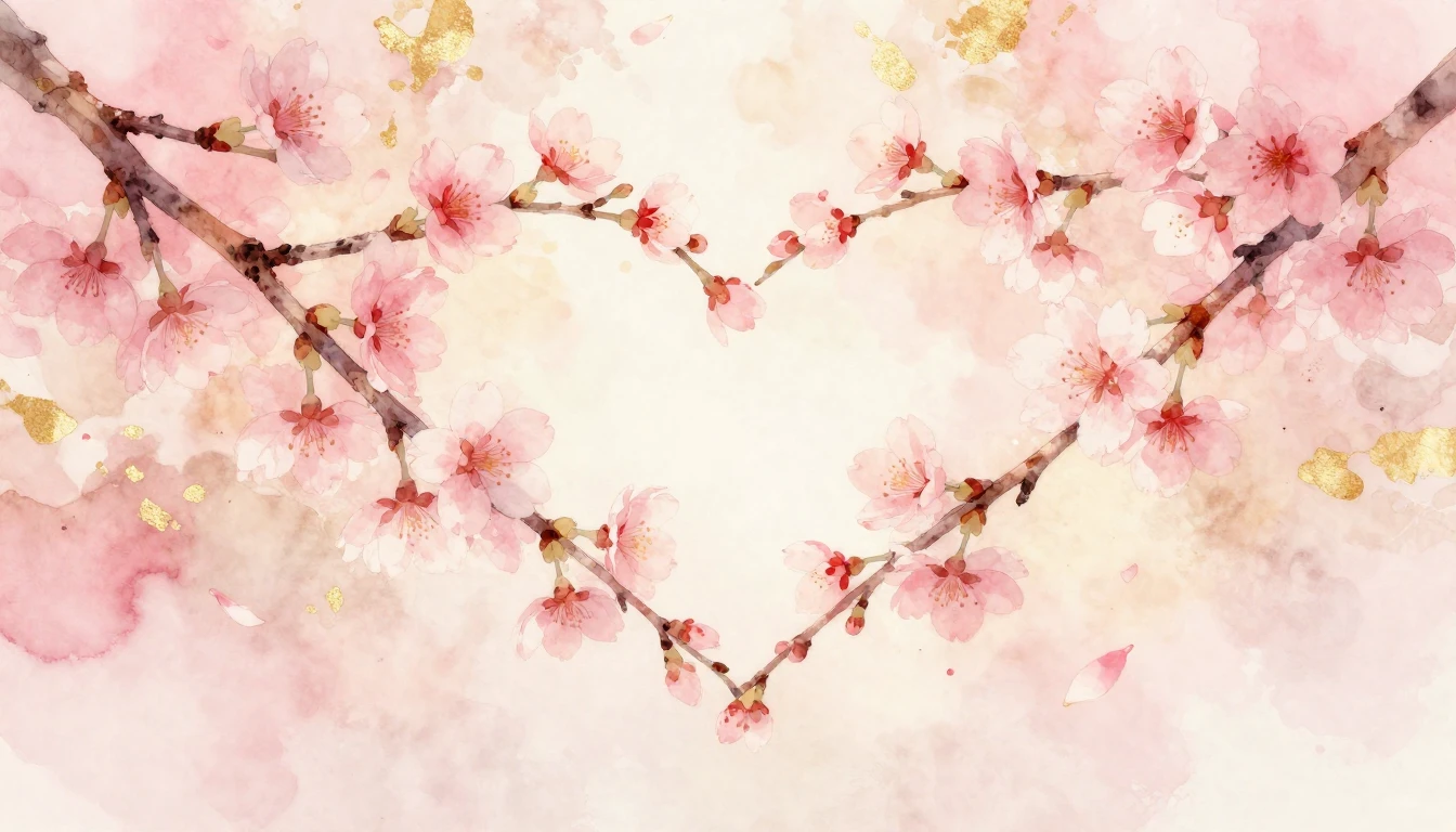 A soft watercolor painting of two delicate cherry blossom br...