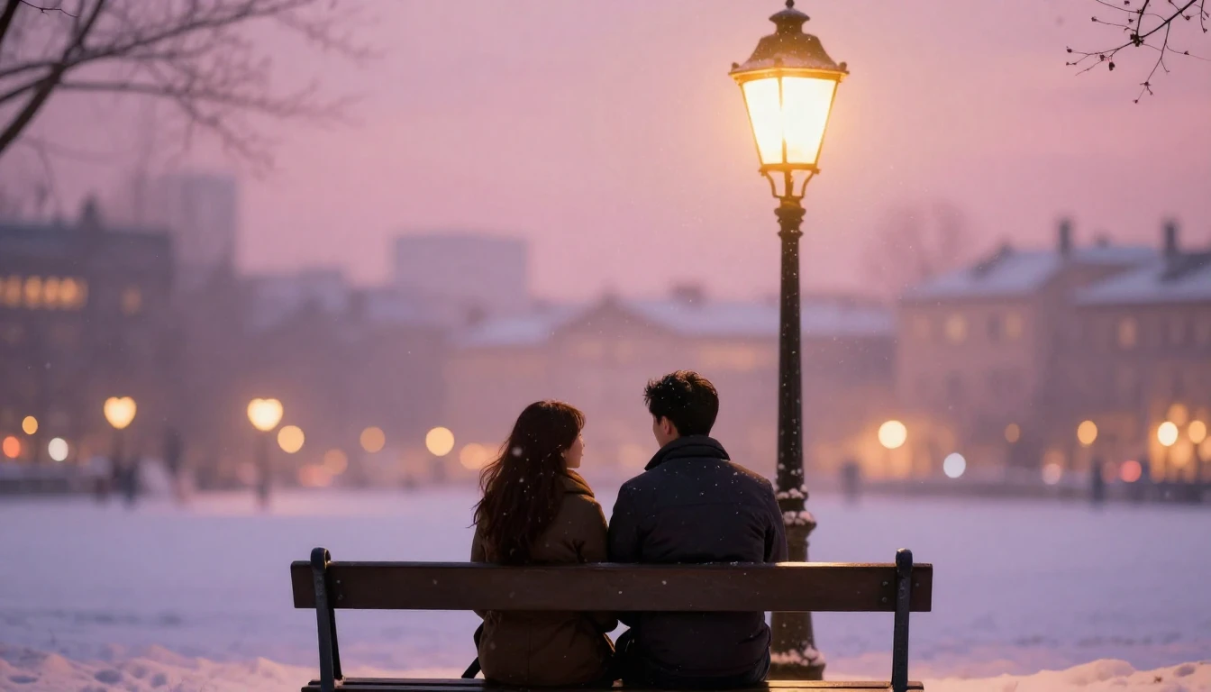 A romantic artistic composition featuring two silhouettes si...