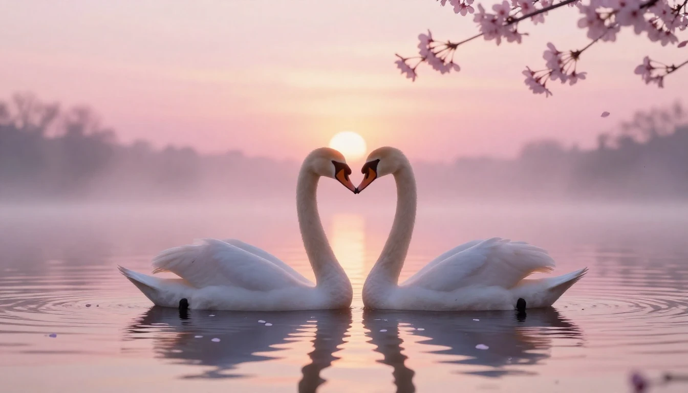 A dreamy and romantic scene featuring two delicate silhouett...