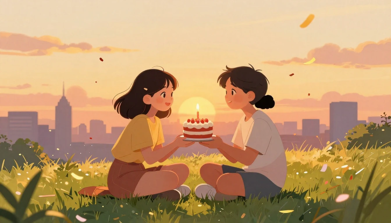 A heartwarming illustration of two best friends sitting on a...