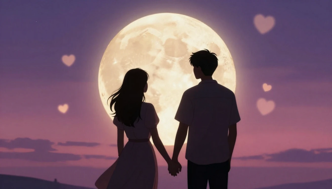 A romantic and dreamy illustration of a couple holding hands...