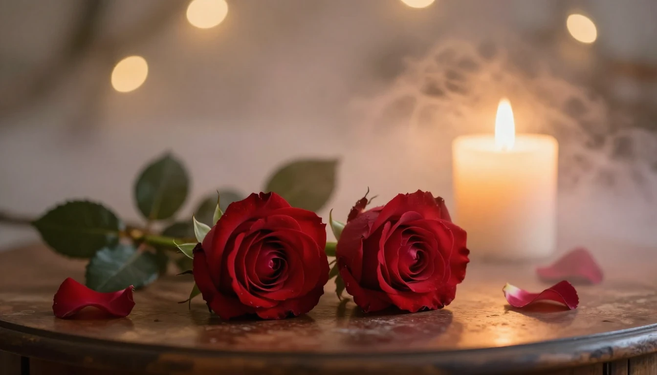 A beautiful and soft composition featuring two delicate red ...