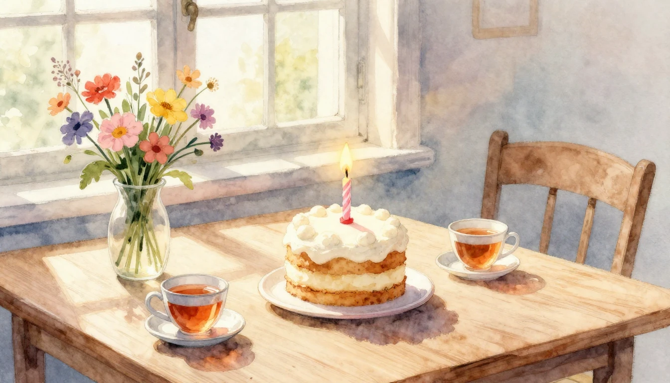 A heartwarming watercolor painting of a birthday celebration...