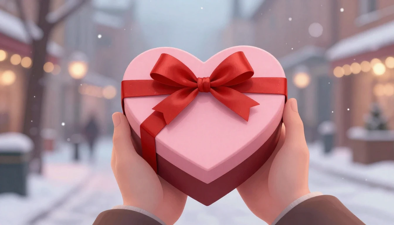 A close-up illustration of a beautifully wrapped heart-shape...