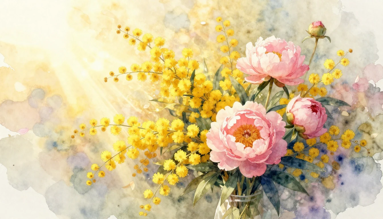 A delicate watercolor painting featuring a vibrant bouquet o...
