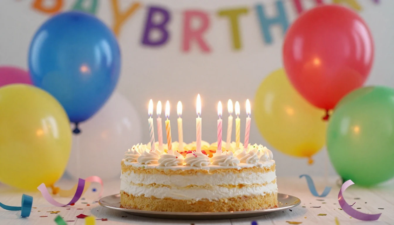 A joyful birthday celebration scene, a beautifully decorated...