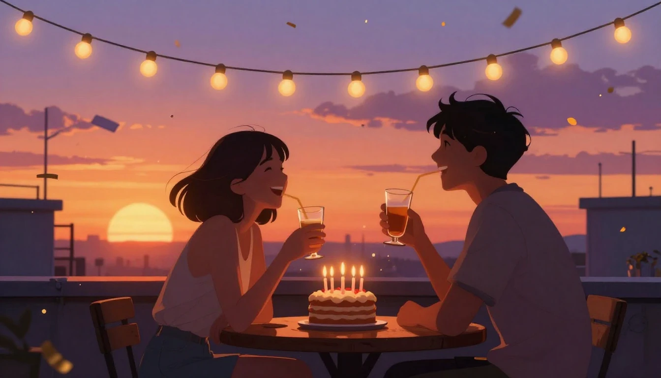 A heartwarming and vibrant illustration of a birthday celebr...