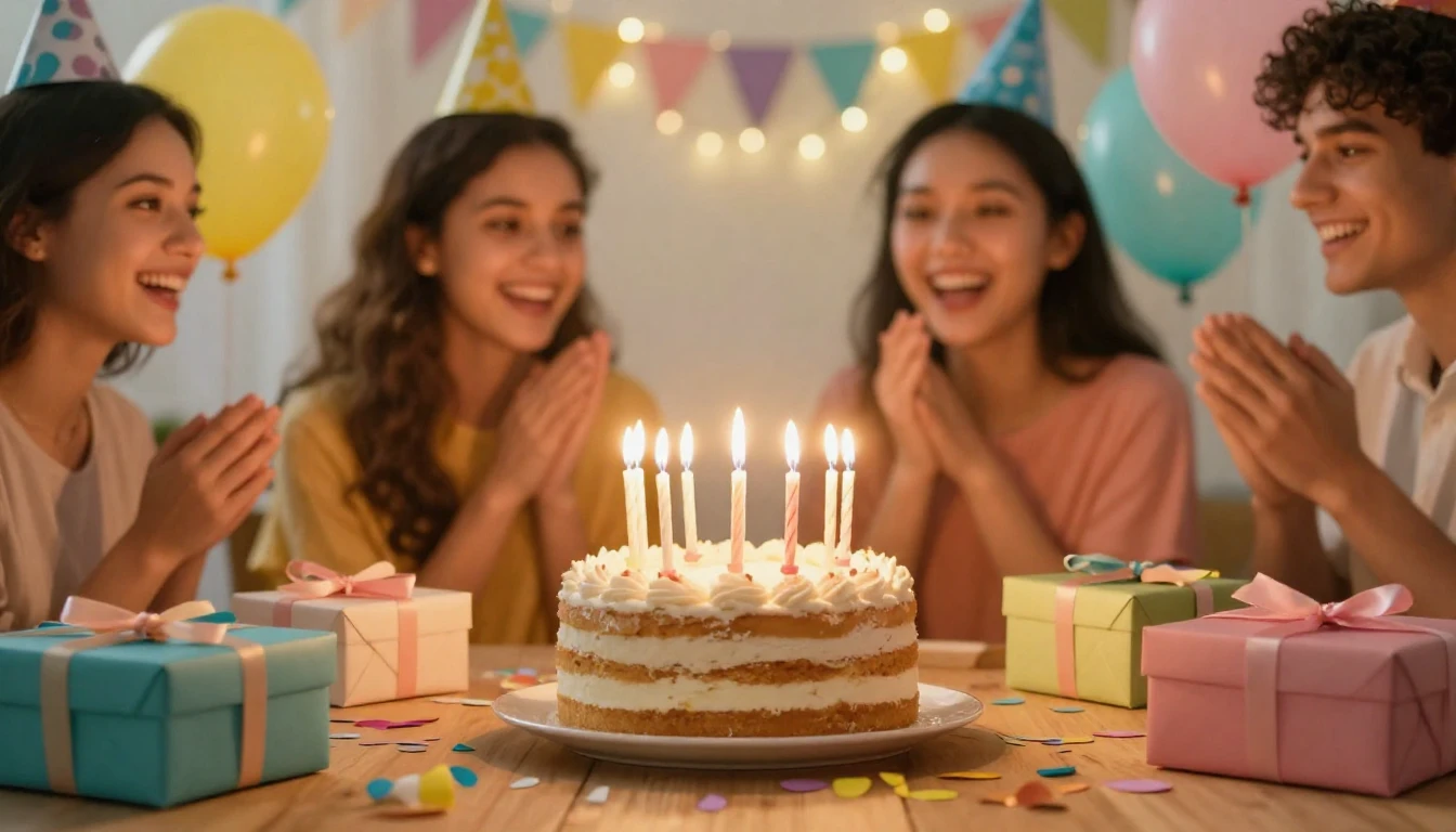 A vibrant and joyful scene representing friendship and celeb...