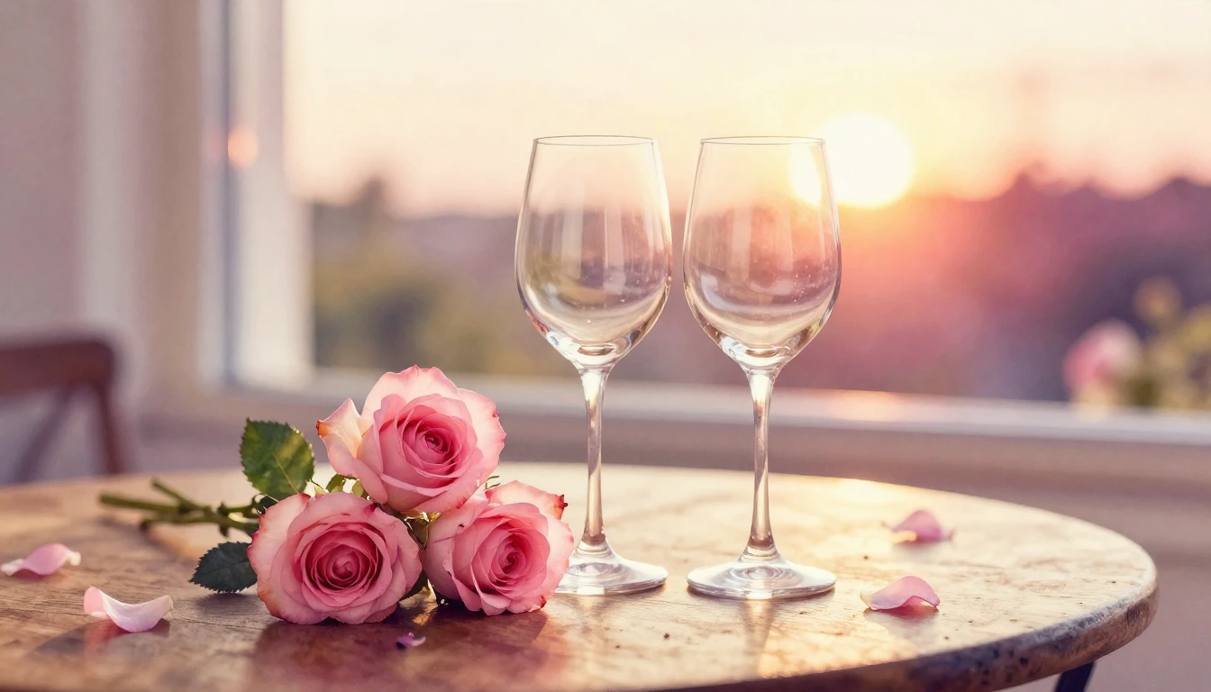 A delicate watercolor painting of two elegant wine glasses s...