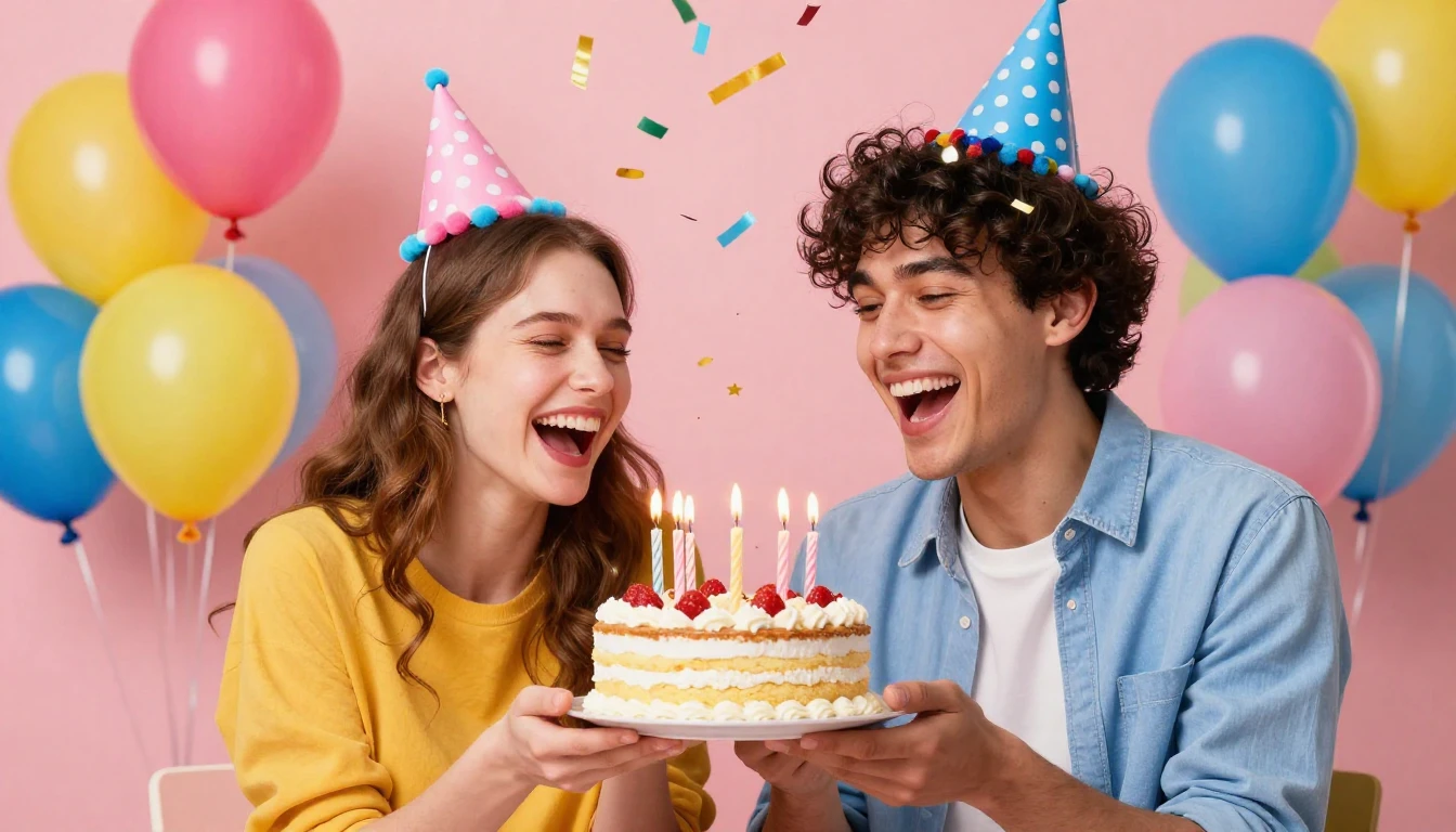 A vibrant and colorful birthday party scene for a close frie...