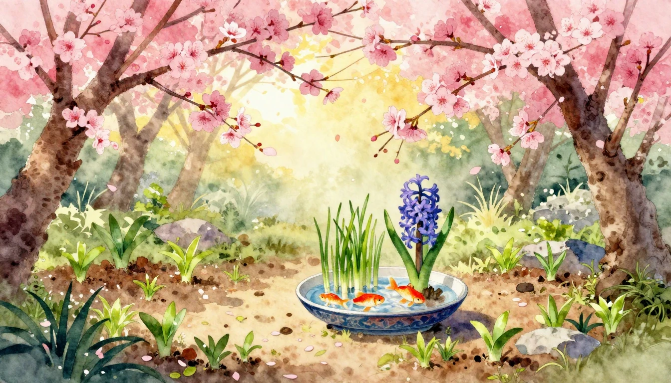 A beautiful watercolor painting of a blooming garden in spri...