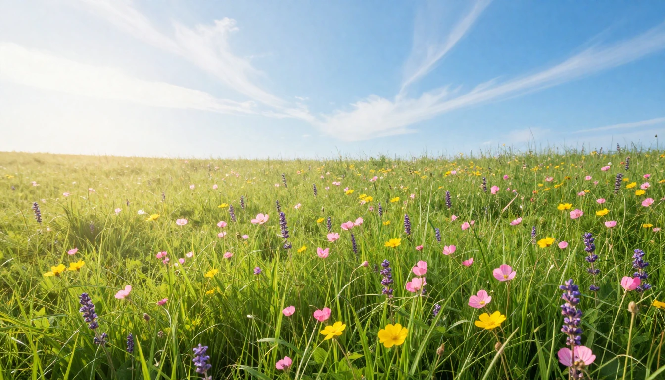 A breathtaking landscape of a lush green meadow filled with ...