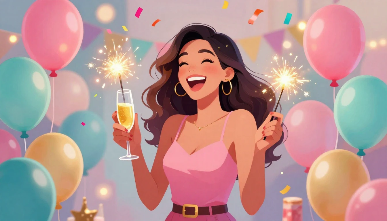 A vibrant and colorful digital illustration of a birthday ce...