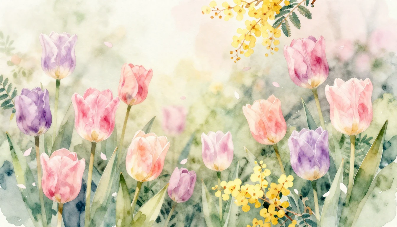 A beautiful watercolor painting of a blooming spring garden....