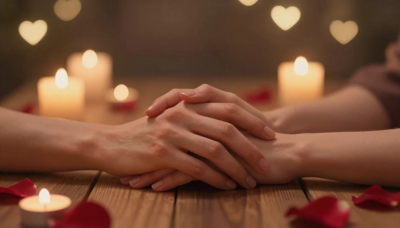 A romantic and soft illustration of two intertwined hands re...