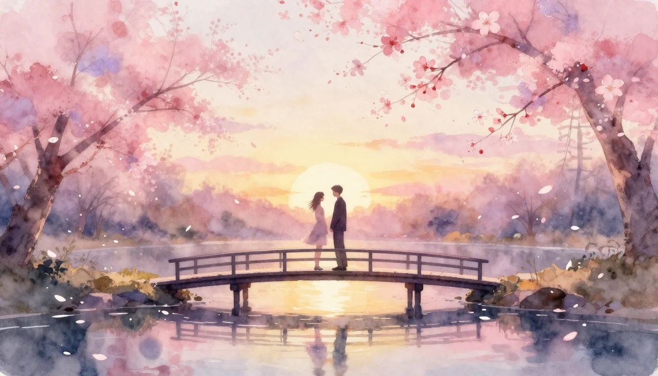 A beautiful watercolor painting of two silhouettes standing ...