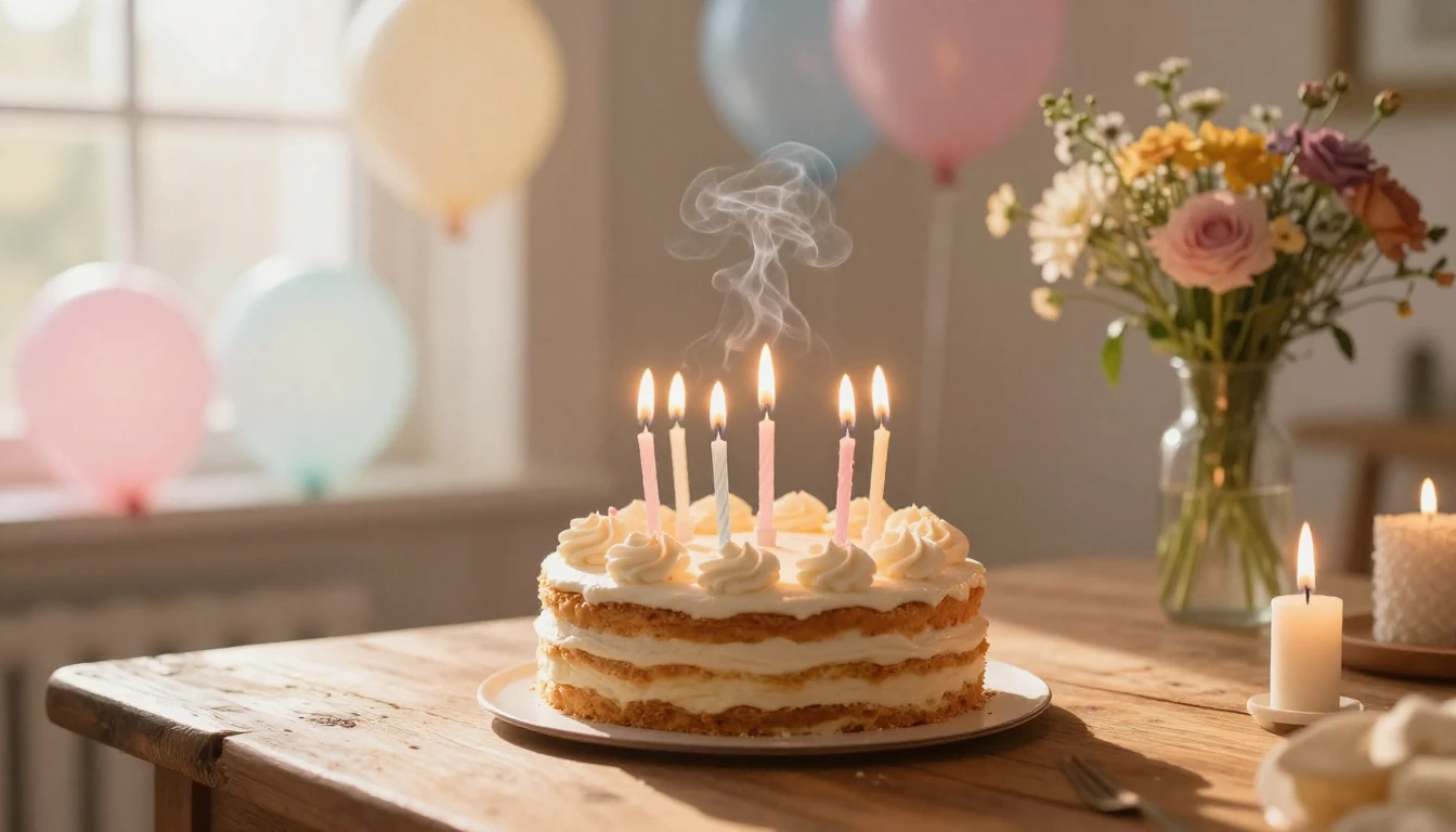 A beautiful and elegant birthday celebration scene. Close up...