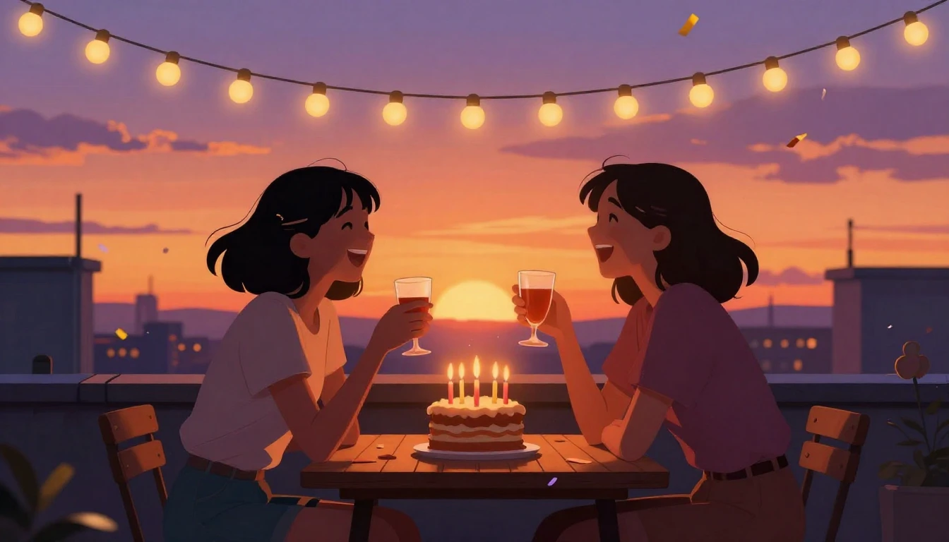 A heartwarming and vibrant illustration of a birthday celebr...