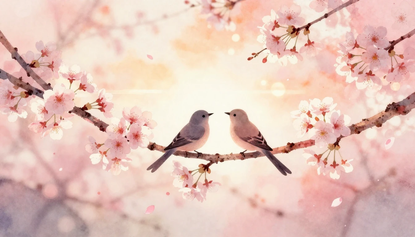 A delicate watercolor painting featuring two stylized silhou...